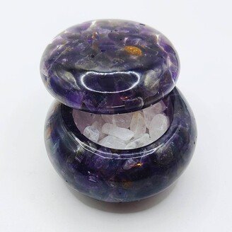 Tumbled Natural Amethyst Small Bowl With Lid - Stone Jewelry Crystal Organization Container Home Decor