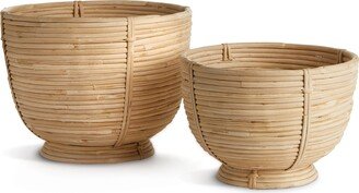 Porch & Petal Cane Rattan Decorative Footed Bowls, Set Of 2