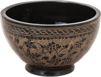 Handmade Brown Floral Forest Lacquered Wood Decorative Bowl