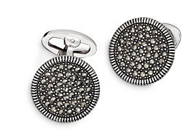 Sterling Silver and Marcasite Coin-Edge Cufflinks