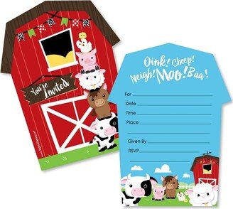 Big Dot of Happiness Farm Animals - Shaped Fill-in Invitations - Baby Shower or Birthday Party Invitation Cards with Envelopes - Set of 12