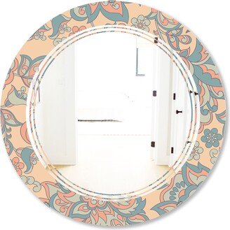 Designart 'Retro Indian Floral Batik II' Printed Modern Round or Oval Wall Mirror - Triple C