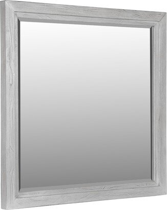 40 Inch Lou Rectangular Mirror, Wood Frame, Grain Details, Washed White