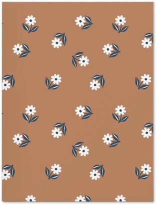 Journals: Romantic Boho Daisy Flowers - Scandinavian Print - Caramel Brown Blue Journal, Orange