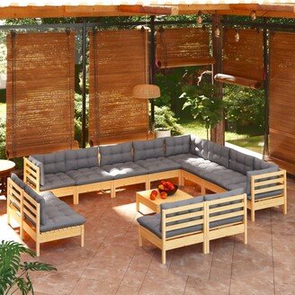 13 Piece Patio Lounge Set with Gray Cushions Solid Pinewood