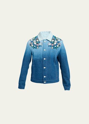 Men's Gradient Floral Embroidered Denim Jacket-AA