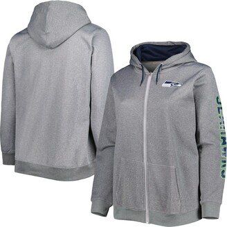 Women's Heather Charcoal Seattle Seahawks Plus Size Fleece Full-Zip Hoodie Jacket