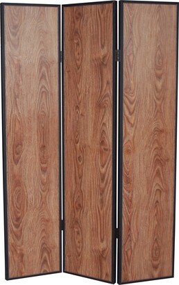 3 Panel Foldable Wooden Screen with Grain Details, Brown