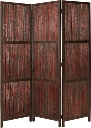 72 Inch 3 Panel Privacy Screen, Hardwood Frame, Bamboo Strip