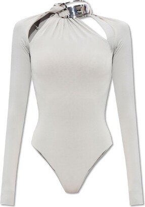 Cut-Out Ruched Long-Sleeved Bodysuit