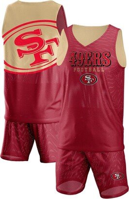 Men's Foco Scarlet San Francisco 49Ers Colorblock Mesh V-Neck and Shorts Set