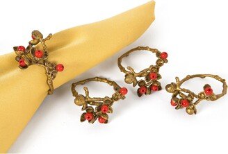 Holly Berry Holiday Painted Brass Metal with Resin Berry Napkin Rings, Set of 4