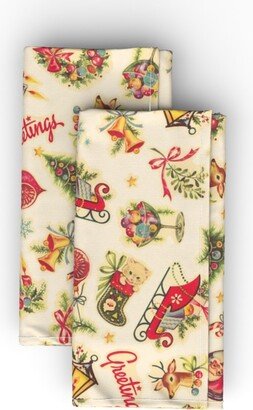 Cloth Napkins: Retro Christmas Greetings Cloth Napkin, Longleaf Sateen Grand, Multicolor