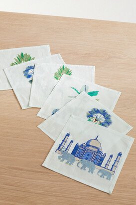 Elephant Family Set Of Six Printed Cotton Cocktail Napkins - Multi