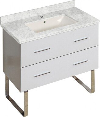 36-in. W Floor Mount White Vanity Set For 1 Hole Drilling Bianca Carara Top Biscuit UM Sink