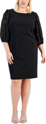 Plus Size Shimmer-Sleeve Scuba Crepe Dress