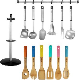 Essentials Stainless Steel and Bamboo 14 Piece Utensil Set