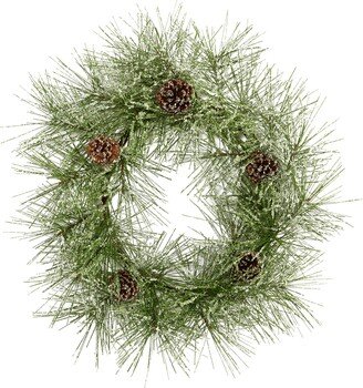 24in. Iced Pine Artificial Wreath with Pine Cones