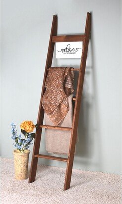 Brick City Textiles 2PC Set - Dark Brown Blanket Ladder with Sign - 'WELCOME TO OUR HOME'