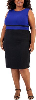 Plus Size Colorblocked Sheath Dress - Royal Blue/Black