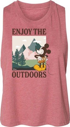 Standard - Enjoy The Outdoors Mickey - Juniors Cropped Racerback Tank Top - Size Medium Heather Mauve