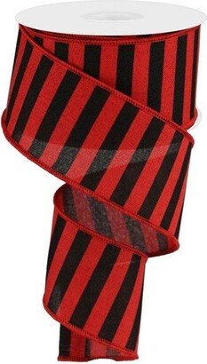 Horizontal Medium Stripe Red/Black Wired Ribbon, 2.5