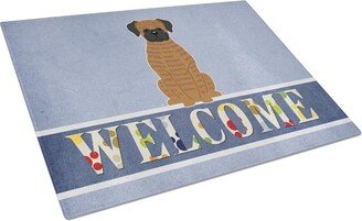 BB5698LCB Brindle Boxer Welcome Glass Cutting Board