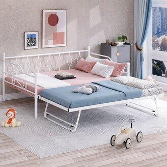 Full Size Metal Daybed with Twin Size Adjustable Trundle-AA