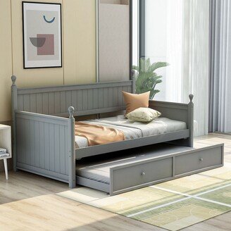 Twin Size Grey Wood Daybed with Twin Size Trundle