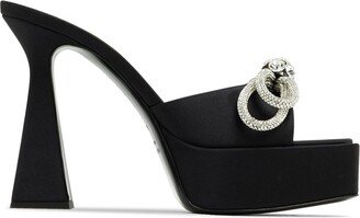 Double Bow embellished satin platform mules