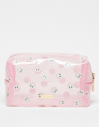 makeup bag with smile face print in pink