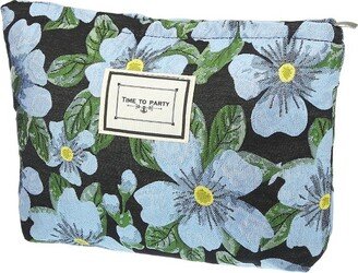 Unique Bargains Women's Canvas Makeup Bag Black Blue