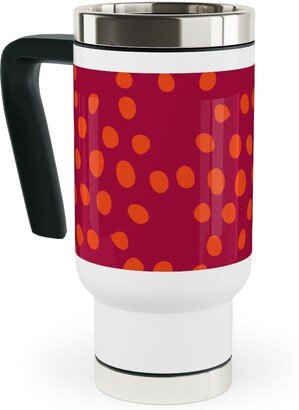 Travel Mugs: Hexagon Dots - Red And Orange Travel Mug With Handle, 17Oz, Red