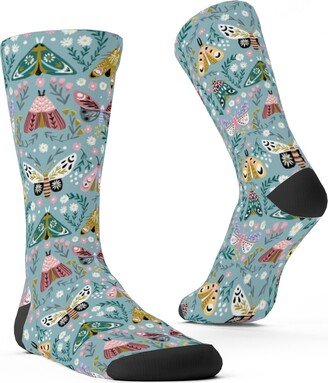 Socks: Spring Floral And Butterflies - Blue Custom Socks, Multicolor