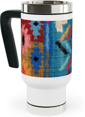 Travel Mugs: Kilim Ikat - Multi Travel Mug With Handle, 17Oz, Multicolor