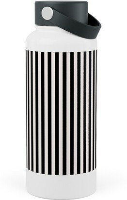 Photo Water Bottles: Basic Stripe - Black And Cream Stainless Steel Wide Mouth Water Bottle, 30Oz, Wide Mouth, Black