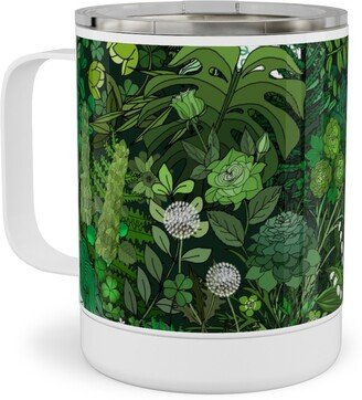 Travel Mugs: Irish Unicorn In A Green Garden Stainless Steel Mug, 10Oz, Green