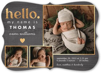 Birth Announcements: Rustic Newborn Birth Announcement, Grey, 5X7, Pearl Shimmer Cardstock, Bracket