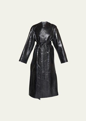 Crocodile Print Leather Lining Coat