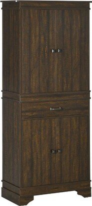 HOMCOM 72 Farmhouse Kitchen Pantry, 4-Door Rustic Storage Cabinet with Drawer and 3 Shelves, Walnut