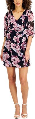 Petites Womens Chiffon Mini Cocktail and Party Dress