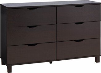 Dresser with 6 Drawers and Cut Out Pulls, Dark Brown