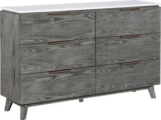 Furniture Nathan 6-drawer Dresser White Marble and Grey