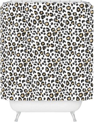 Dash and Ash Leopard Heart Shower Curtain Brown