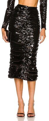 Draped Sequin Midi Skirt in Black