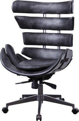 Top Grain Leather Office Chair in Vintage Black and Aluminum