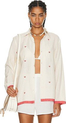 HARAGO Hearts Jamdani Shirt in Cream