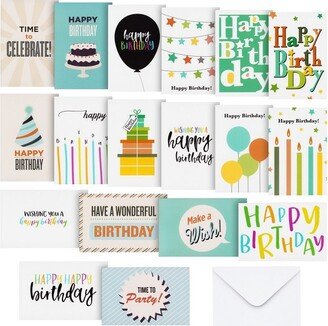 Best Paper Greetings 144 Pack Happy Birthday Cards Assortment Bulk Box Set with Envelopes, Blank Inside for Kids, Teens, Workplace, 18 Designs, 4 x 6