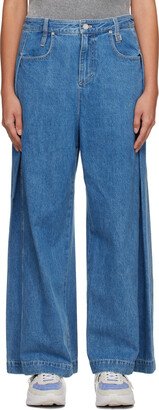 Blue Wide Folding Jeans