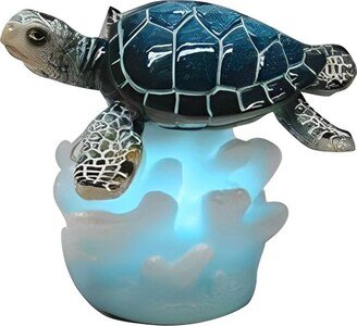 3H Led Sea Turtle on Coral Statue Fantasy Decoration Figurine Home Decor Perfect Gift for House Warming, Holidays and Birthdays - Multicolo